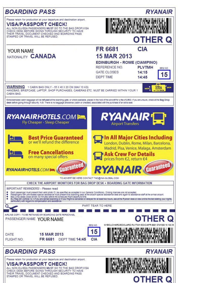 Incubus At hoppe Creek Boarding Pass – seats | RyanAir tips for travellers - Tips for trips!